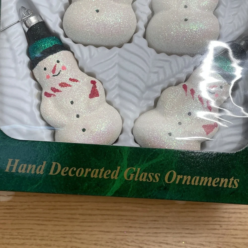 Vtg Bradford Christmas Trimmeries Ornaments Glitter Snowmen Set of 4 Mexico 3.5”